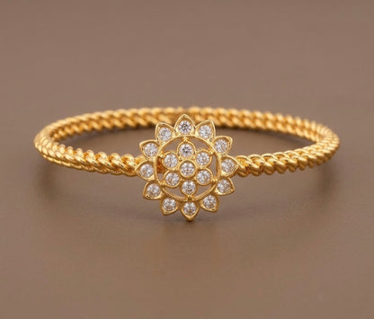 Gold tone AD white stone flower kada/bangle(2.4) Dj-53879
