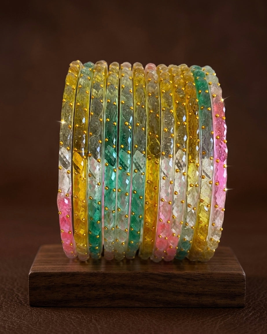 Set of 12 multi color glass bangles(2.10) dj-52876