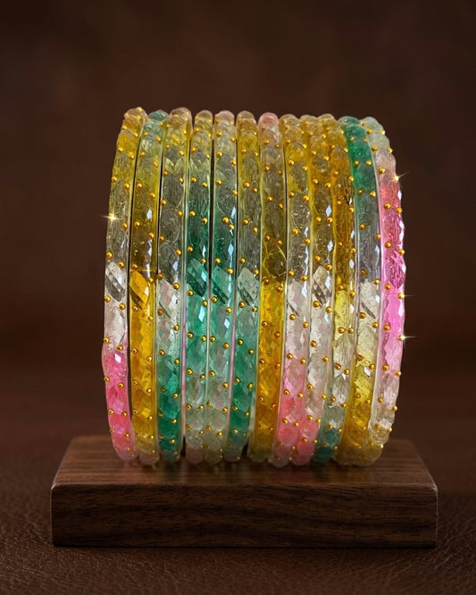 Set of 12 multi color glass bangles(2.6) dj-52878