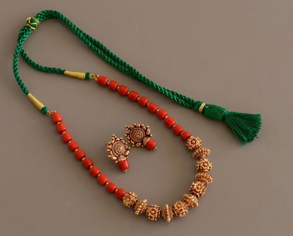 Matte finish coral flower beaded necklace set dj-52974