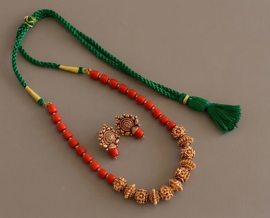 Matte finish coral flower beaded necklace set dj-52974