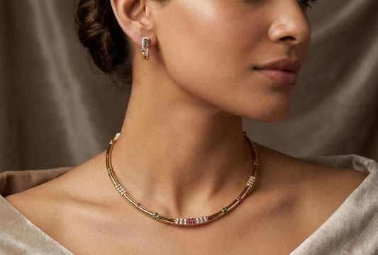 Antique gold tone cz ruby-green kanti necklace set dj-52079