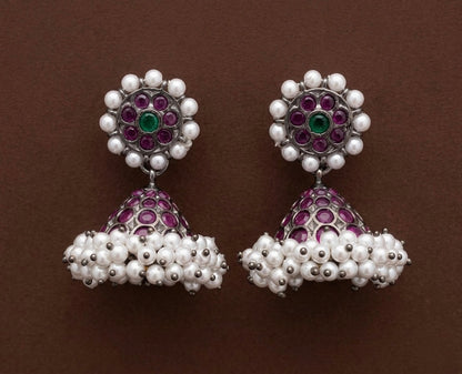 Black finish precious kemp AD green pearl jhumkka dj-53387