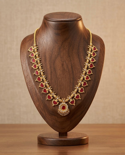 Gold tone white-red palakka necklace dj-53074