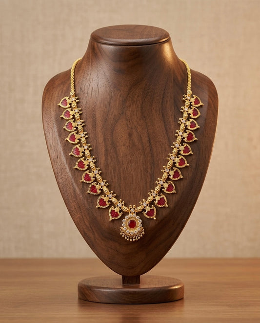 Gold tone white-red palakka necklace dj-53074