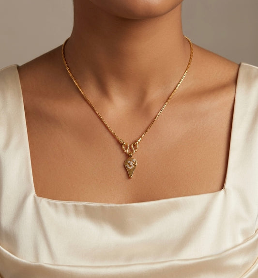 Gold tone 18 inches chain with cz om elakka pendant dj-54392