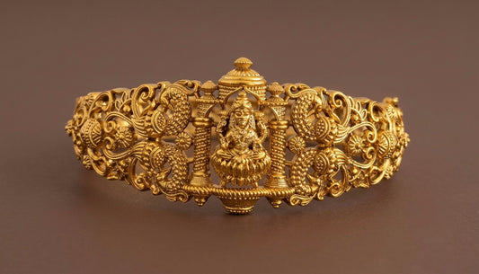 Antique gold tone lakshmi peacock lock type openable kada/bracelet dj-53462