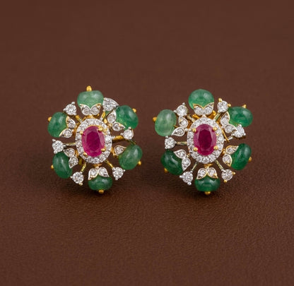 Two tone cz ruby stone green beaded stud/earrings dj-53561