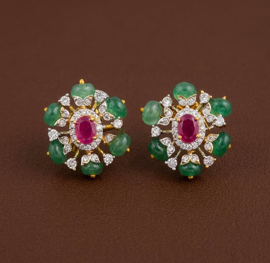 Two tone cz ruby stone green beaded stud/earrings dj-53561