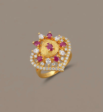 Gold tone cz White-ruby finger ring DJ22853