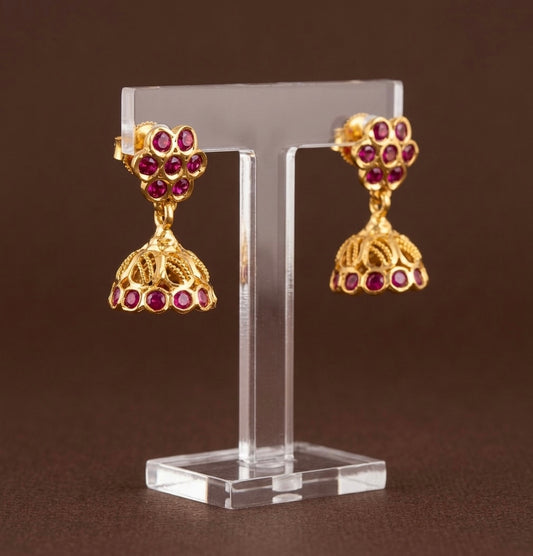 Gold tone ad rani pink small jhumkka dj-54897