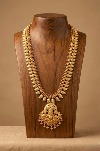 Gold tone pink stone lakshmi mango ganesha haar dj-53159