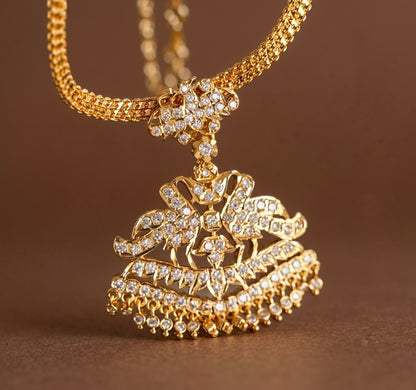 Gold tone South Indian AD white peacock attigai/necklace dj-51739