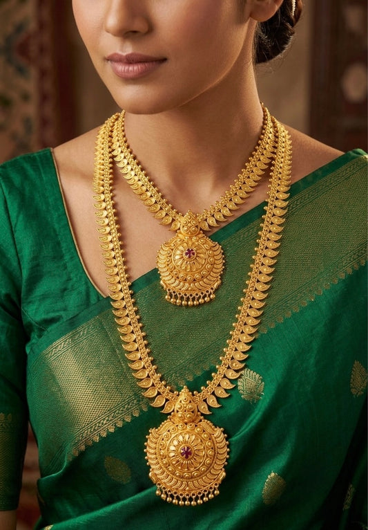 Gold tone ruby stone mango combo set dj-54280