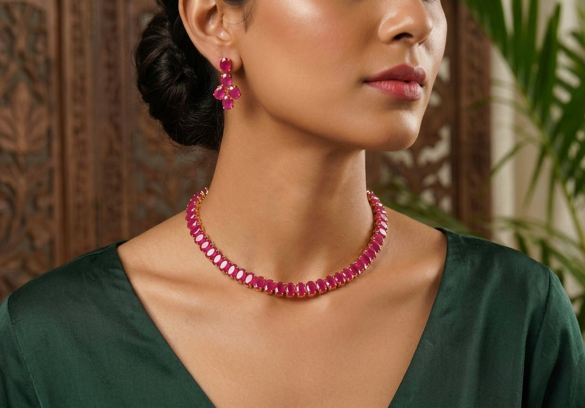 Gold tone kemp oval stone necklace set dj-35400