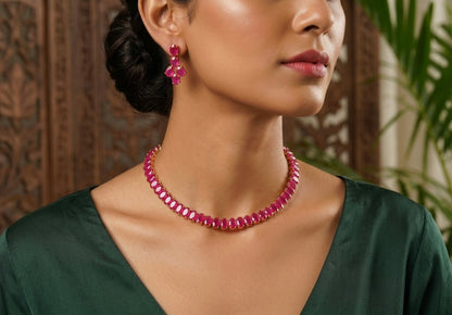 Gold tone kemp oval stone necklace set dj-35400