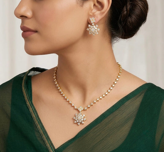 Gold tone cz white stone necklace set dj-54339