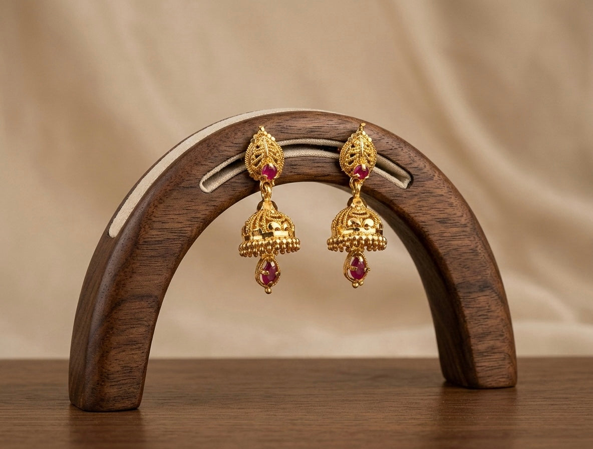 Gold tone pink stone screw back  jhumkka-dj52892