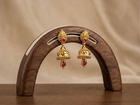 Gold tone pink stone screw back  jhumkka-dj52892