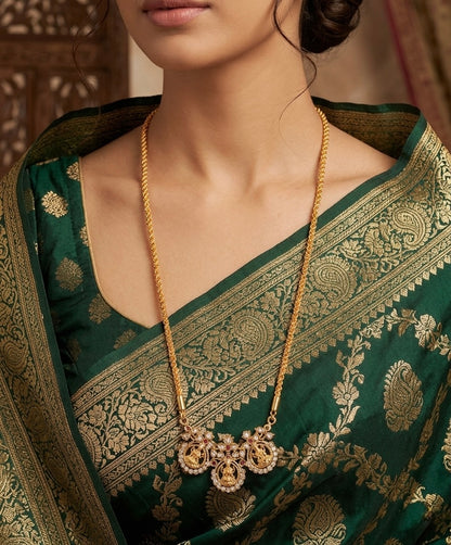 Gold tone ruby-white stone lakshmi pendant with chain dj-53252