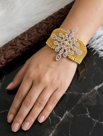 Gold tone white stone adjustable rangoli kada/bangle Dj-53971