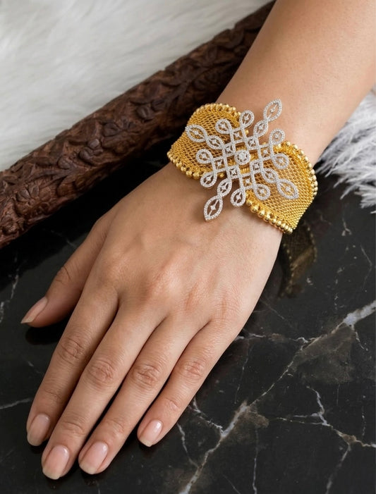 Gold tone white stone adjustable rangoli kada/bangle Dj-53971