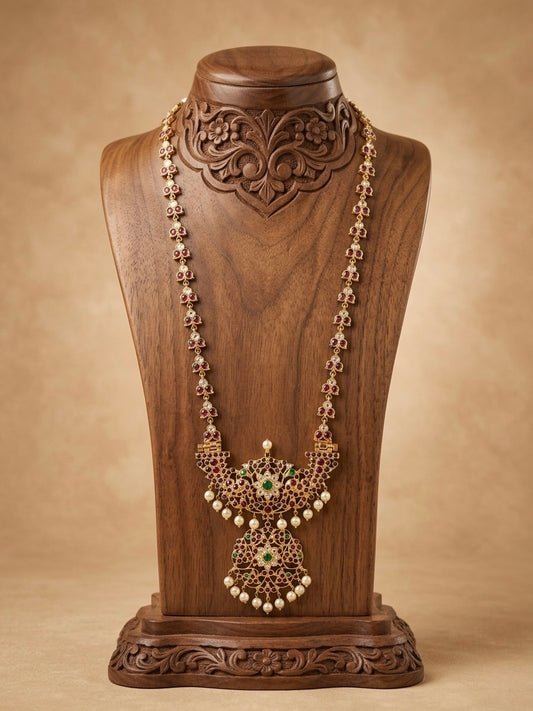 Gold tone precious kemp-green-white pearl flower haar Dj-52906