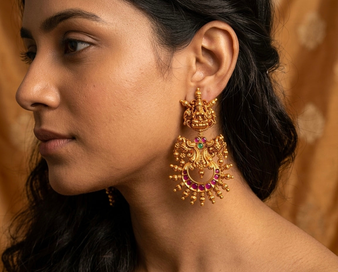 Matte finish kemp-green lakshmi peacock earrings dj-47930