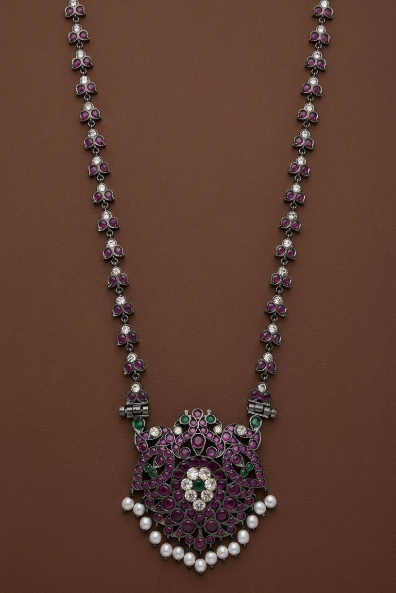 Black finish AD precious kemp-green-white pearl peacock haar Dj-53395