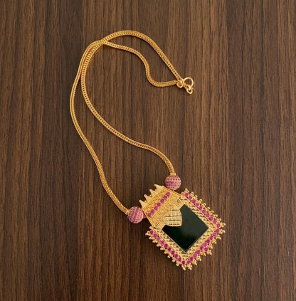 Gold tone pink-green Kerala style necklace dj-54450