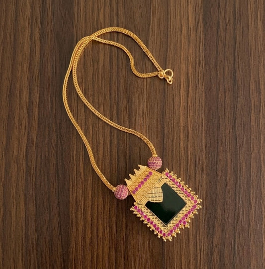 Gold tone pink-green Kerala style necklace dj-54450