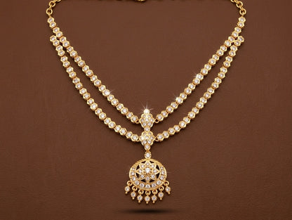 Gold tone AD white south indian style double layer necklace  dj-53336