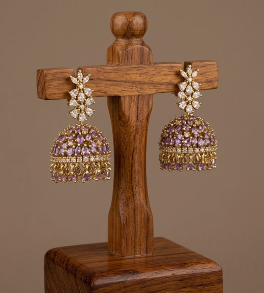 Dark antique finish white-purple stone jhumkka dj-53577