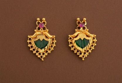Gold tone pink-green stone palakka kerala style stud/earrings dj-53119