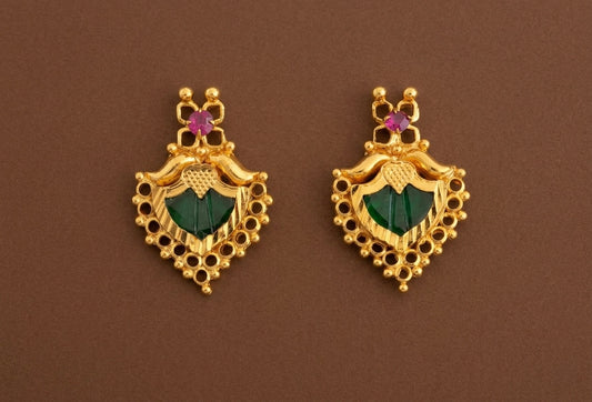 Gold tone pink-green stone palakka kerala style stud/earrings dj-53119