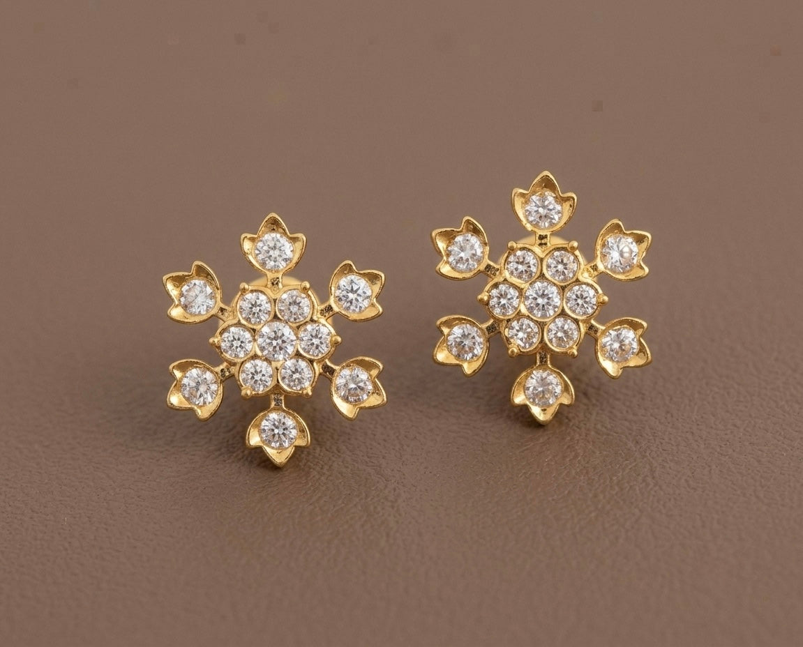 Gold tone AD white stone flower stud/earrings dj-53871