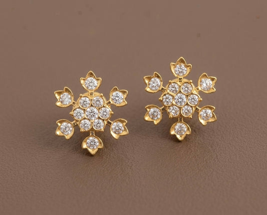 Gold tone AD white stone flower stud/earrings dj-53871