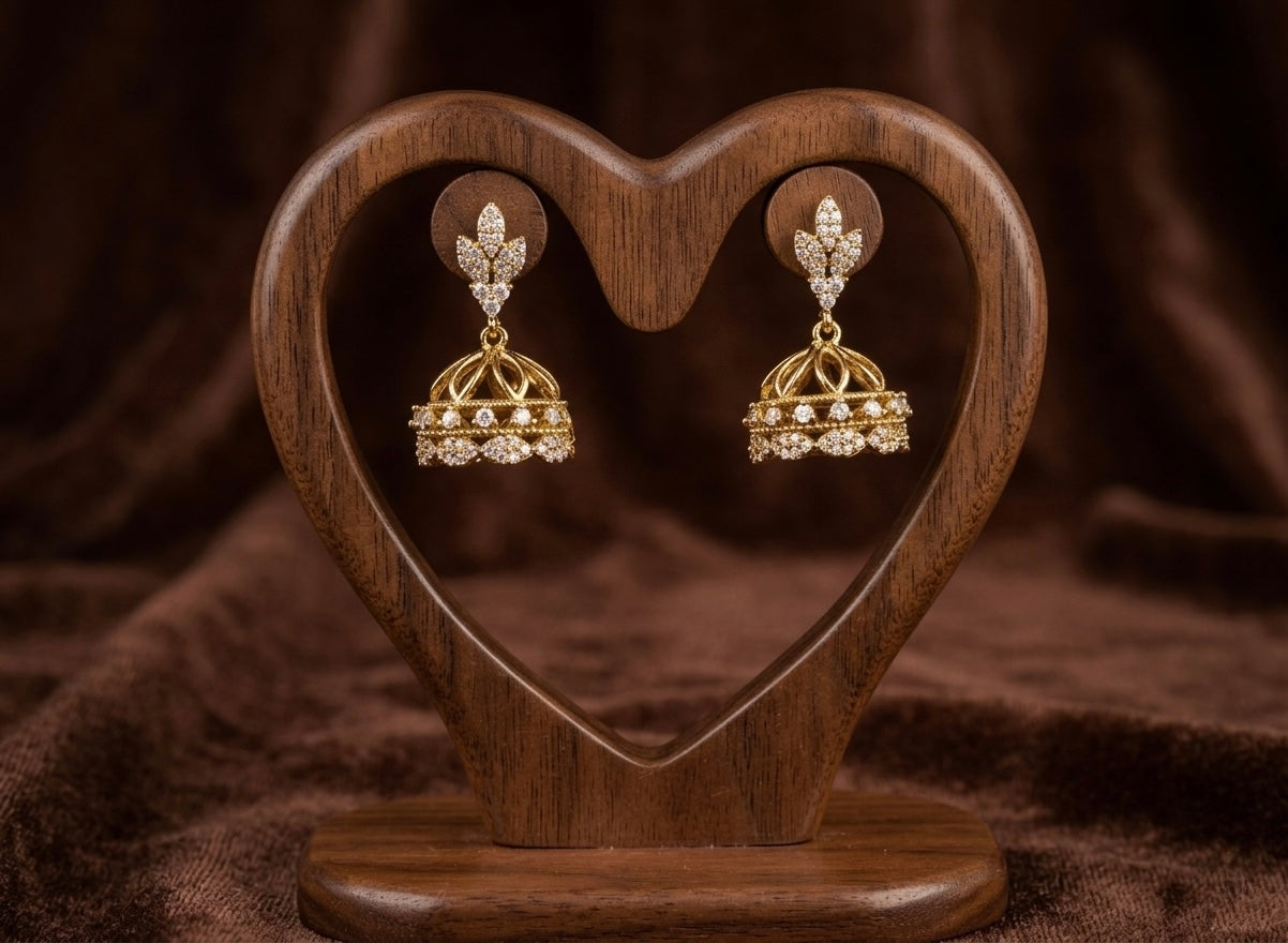 Dark antique finish white stone jhumkka dj-53564