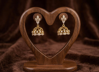 Dark antique finish white stone jhumkka dj-53564