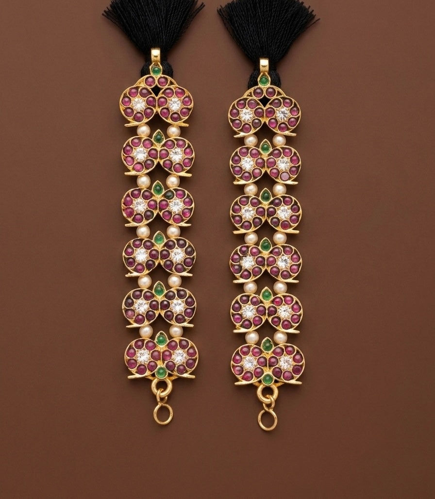 Gold tone precious kemp-green mango ear side chain dj-18468
