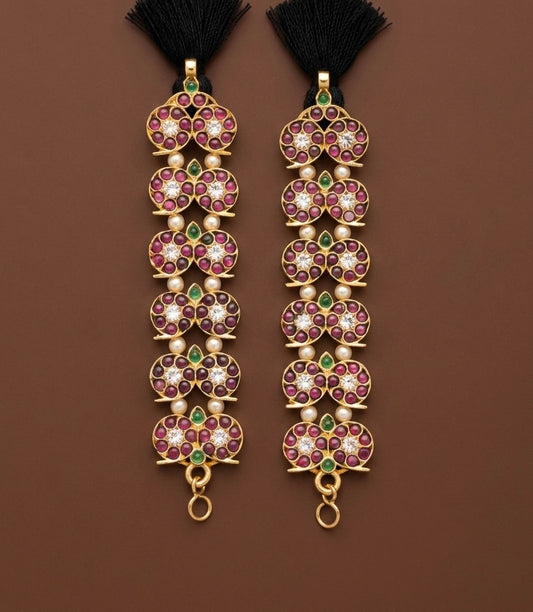 Gold tone precious kemp-green mango ear side chain dj-18468