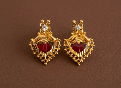 Gold tone red-white stone palakka kerala style stud/earrings dj-53120