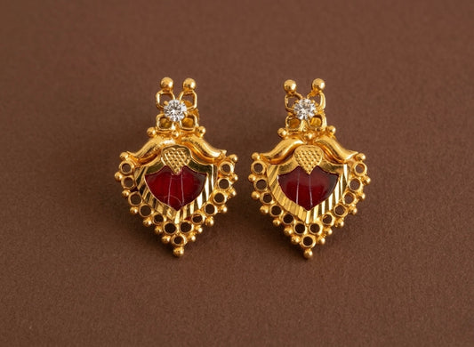 Gold tone red-white stone palakka kerala style stud/earrings dj-53120