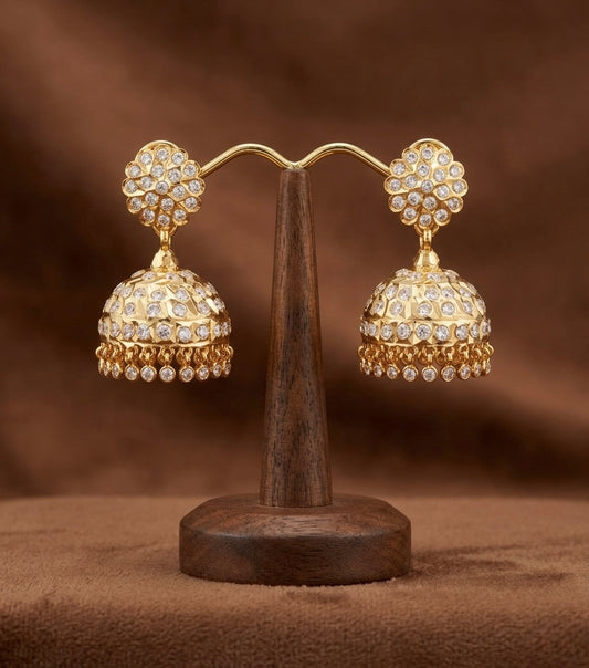 Gold tone south indian style AD white jhumkka dj-53865