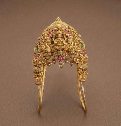 Antique gold tone kemp-green-white stone lakshmi peacock vanki/bajuband dj-54480