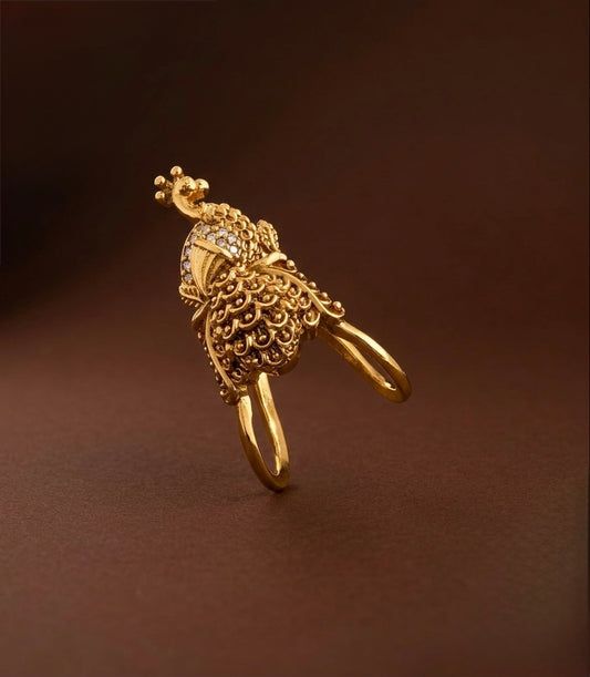 Matte finish white stone peacock vanki style finger ring dj-54329