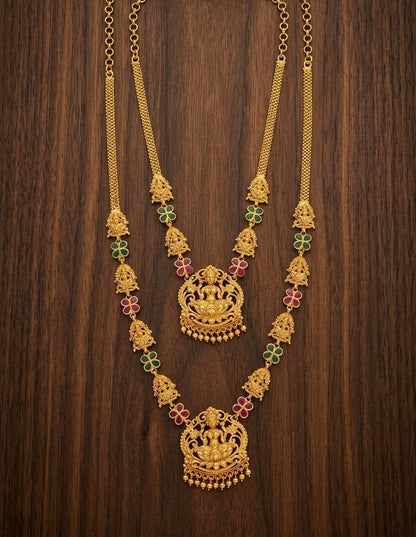 Gold tone kemp-green stone lakshmi combo set dj-54296