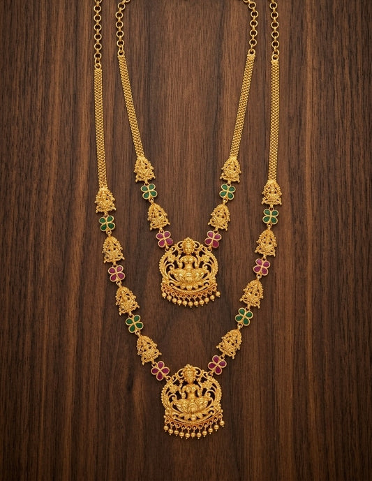 Gold tone kemp-green stone lakshmi combo set dj-54296