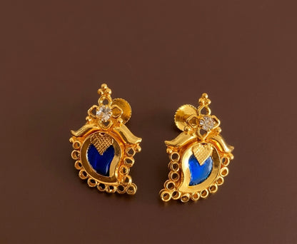 Gold tone blue-white stone mango kerala style stud/earrings dj-53115