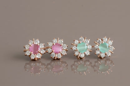 Rose gold tone cz 2 pair of flower earrings dj-43940